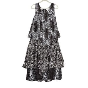 Vintage Phool Midi Dress Womens Size Medium Animal Print Asymmetrical Layered
